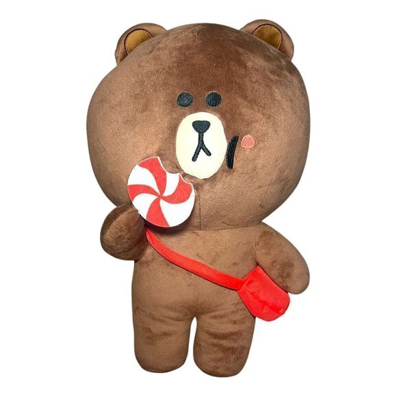 LINE FRIENDS Large Brown Bear Sweetland Plush with Red Bag 16” - Picture 1 of 6